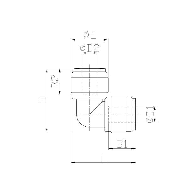 HUL Winkel-Verbinder zöllige Steckverbindung 5/32 bis 1/2 Zoll (Reduzierung)