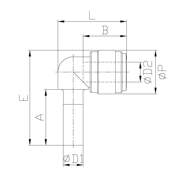 HLJ3/8-06B Winkel-Einsteck-Verbinder 3/8 Zoll Stutzen und 6mm Steckvebindung