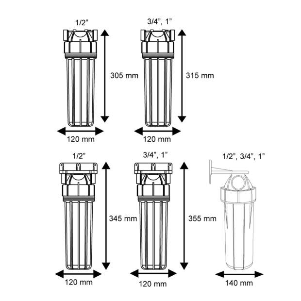 H10B Filtergehäuse 10 Zoll mit Messing-Innengewinde 1/2, 3/4 oder 1 Zoll