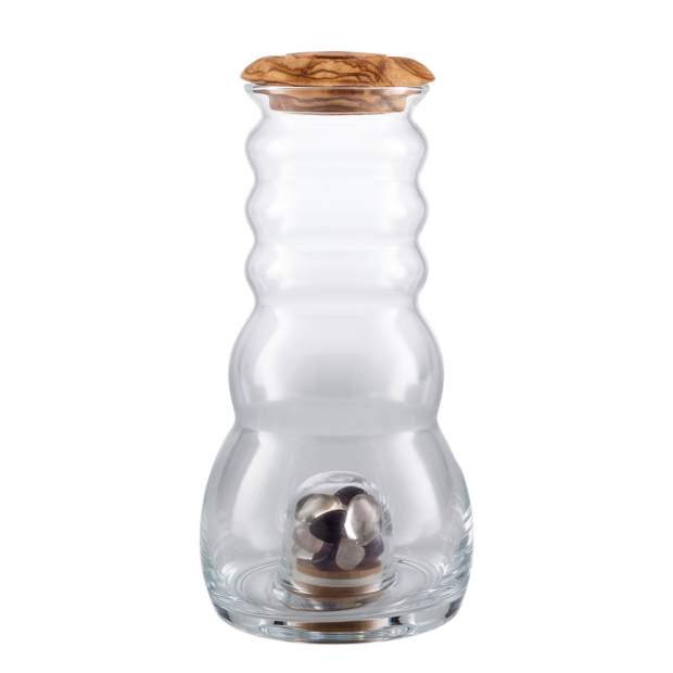 CADUS Mundgeblasener Wasserkrug mit Edelsteinfach und Olivenholz-Deckel 1 oder 1,5 Liter
