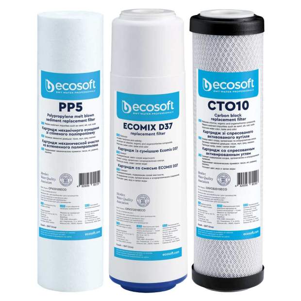 FWS-CMV Wechselset mit 3 Filterkerzen für 10 Zoll Gehäuse (PP5, ECOMIX, CTO)