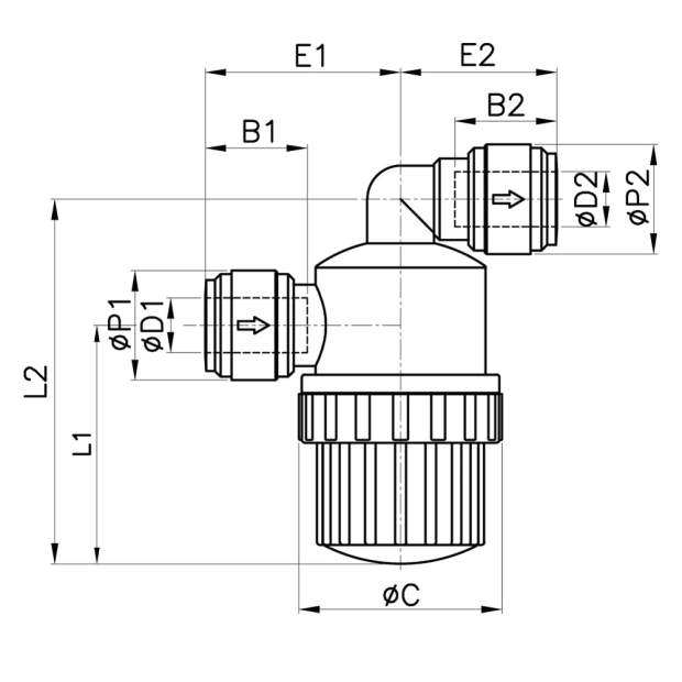 HBMU1/4-1/4G Grobfilter mit Edelstahlsieb Steckverbindung 1/4 Zoll = 6,35mm