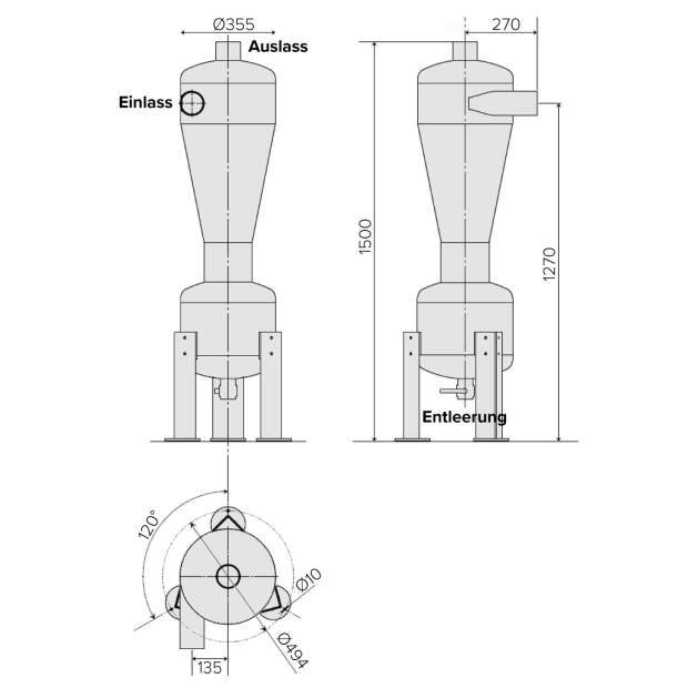 HNC Edelstahl-Hydrozyklon zur Filterung von Schwebstoffen Durchfluss bis 70 m3/h