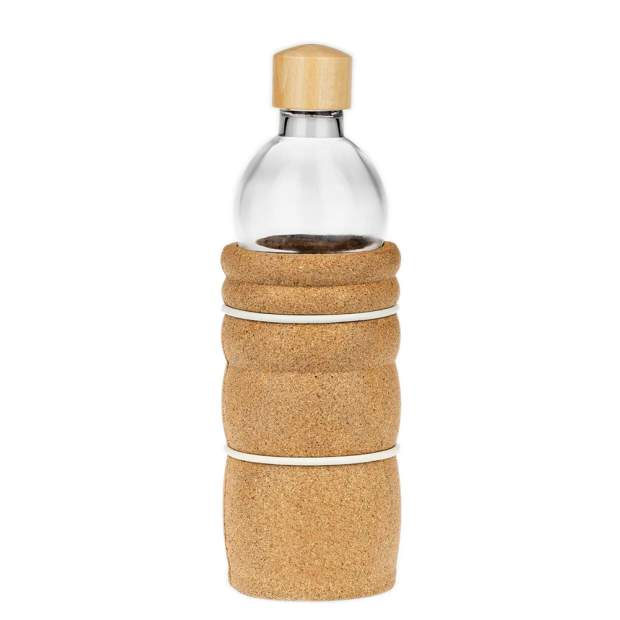 LAGOENA Trinkflasche aus Glas mit Holzdeckel und Korkmantel