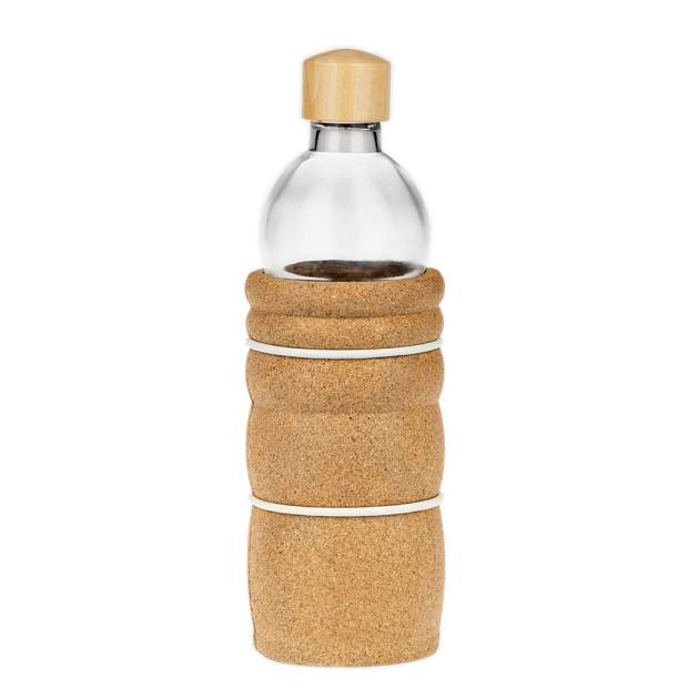 LAGOENA Glas-Trinkflasche mit Holzdeckel und Korkmantel 500ml oder 700ml