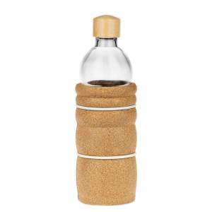 LAGOENA Glas-Trinkflasche mit Holzdeckel und Korkmantel...