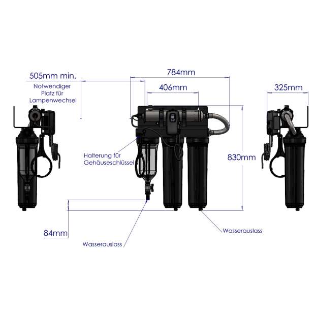 BLACKCOMB Trio UVC-Reaktoranlage mit Sedimentfilter, Enthärtung, Aktivkohlefilter max. 45L/min