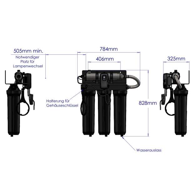 BLACKCOMB Trio UVC-Reaktoranlage mit Sedimentfilter, Enthärtung, Aktivkohlefilter max. 45L/min