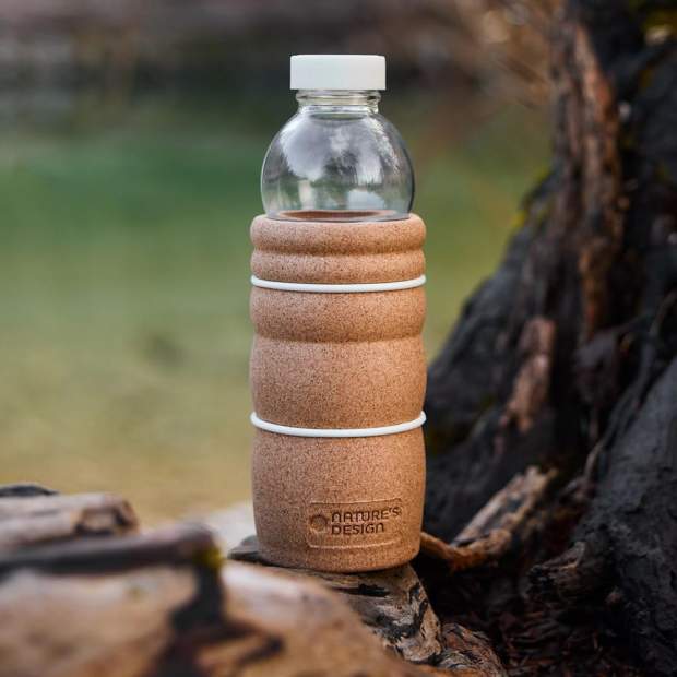 CORK Trinkflasche aus Glas mit Korkmantel und Biokunststoff-Verschlussdeckel