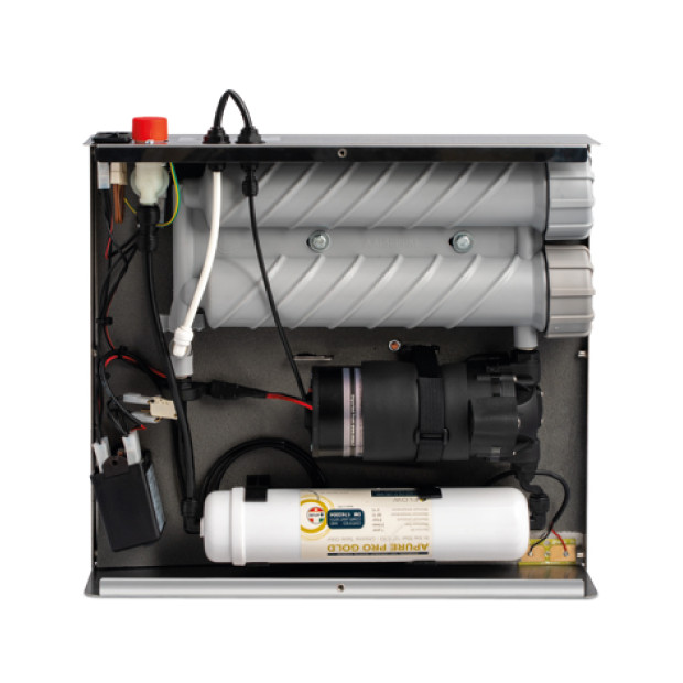 AQUI-PURE Minimalistische Direct-Flow-Osmoseanlage 2x150 GPD Edelstahlgehäuse (max. 75L/h)