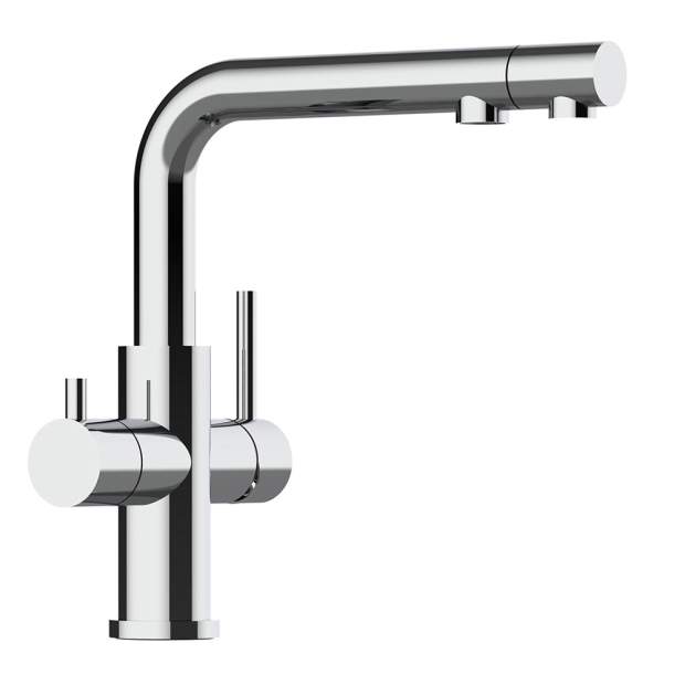 CALABRO 3-Wege-Wasserhahn aus glänzendem Edelstahl mit ausziehbarer Brause