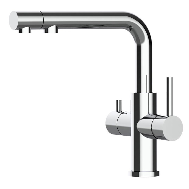 CALABRO 3-Wege-Wasserhahn aus glänzendem Edelstahl mit ausziehbarer Brause