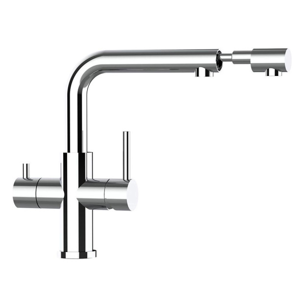 CALABRO 3-Wege-Wasserhahn aus glänzendem Edelstahl mit ausziehbarer Brause