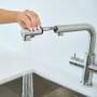 CALABRO 3-Wege-Wasserhahn aus glänzendem Edelstahl mit ausziehbarer Brause