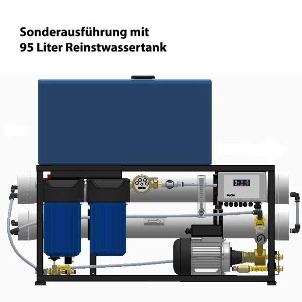 BASIC-RO Umkehr-Osmoseanlage mit 4 Zoll Membranen für 130 bis 500 Liter/Stunde Reinstwasser